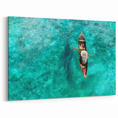 Tropical Malaysia Poster – Wooden Boat on Crystal-Clear Turquoise Waters