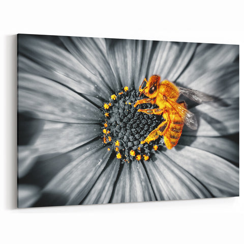 Bee on Flower Wall Art - Vibrant Nature Close-Up for Modern Decor