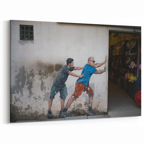 Framed Malaysia Art – Playful Street Mural with Realistic Characters