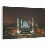 Framed Malaysian Art – Majestic Mosque Illuminated at Night in Kuala Lumpur
