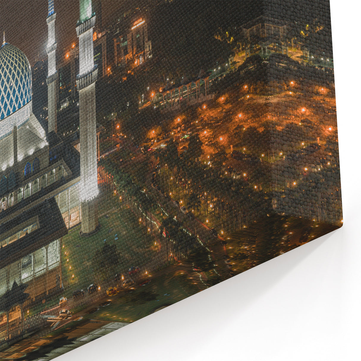 Framed Malaysian Art – Majestic Mosque Illuminated at Night in Kuala Lumpur
