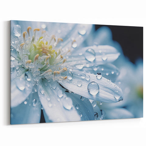Delicate White Flower with Water Droplets - Nature Close-Up Wall Art