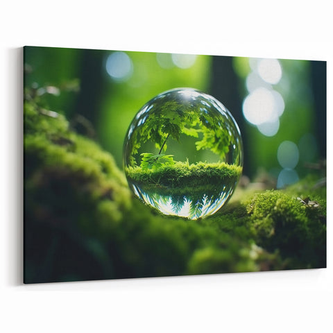Serene Forest Reflection in Glass Sphere - Nature Close-Up Wall Art