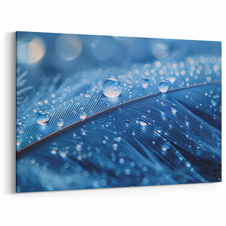 Blue Feather Water Art - Nature Close-Up Water-Themed Canvas Print
