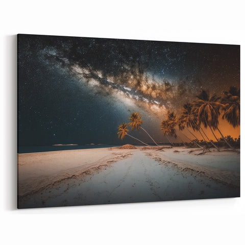 Jamaican Landscape Canvas - Starry Night Over Tropical Beach