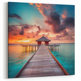 Tropical Jamaica Art - Vibrant Sunset Overwater Bungalow Scene