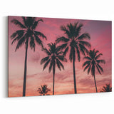 Jamaican Sunset Wall Decor - Palm Trees Silhouetted Against Pink Sky