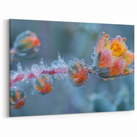 Frozen Blossoms: Ice and Frost Art – Vibrant Nature Close-Up Wall Decor