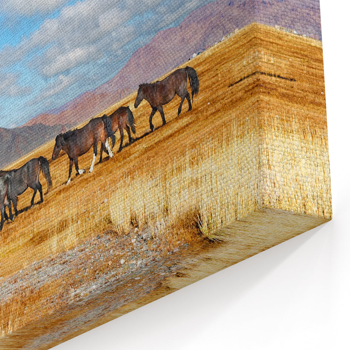 Majestic Mongolian Landscape Art – Wild Horses on Scenic Plains