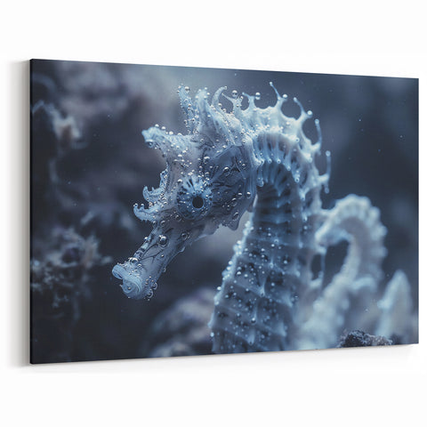 Frozen Seahorse: Ice and Frost Art – Winter Nature Close-Up Wall Decor