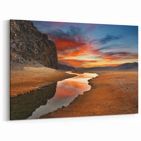 Gobi Desert Art Prints – Sunset Reflections on Mongolian River