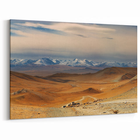 Mongolian Landscape Art – Expansive Plains and Snow-Capped Mountains