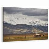 Traditional Mongolian Art – Yurt in Snow-Capped Mountain Landscape