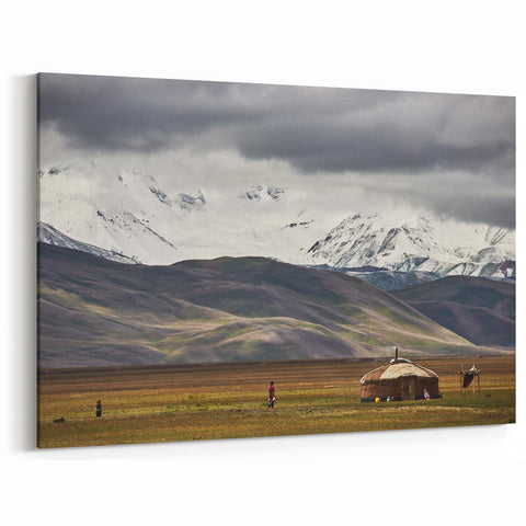 Traditional Mongolian Art – Yurt in Snow-Capped Mountain Landscape