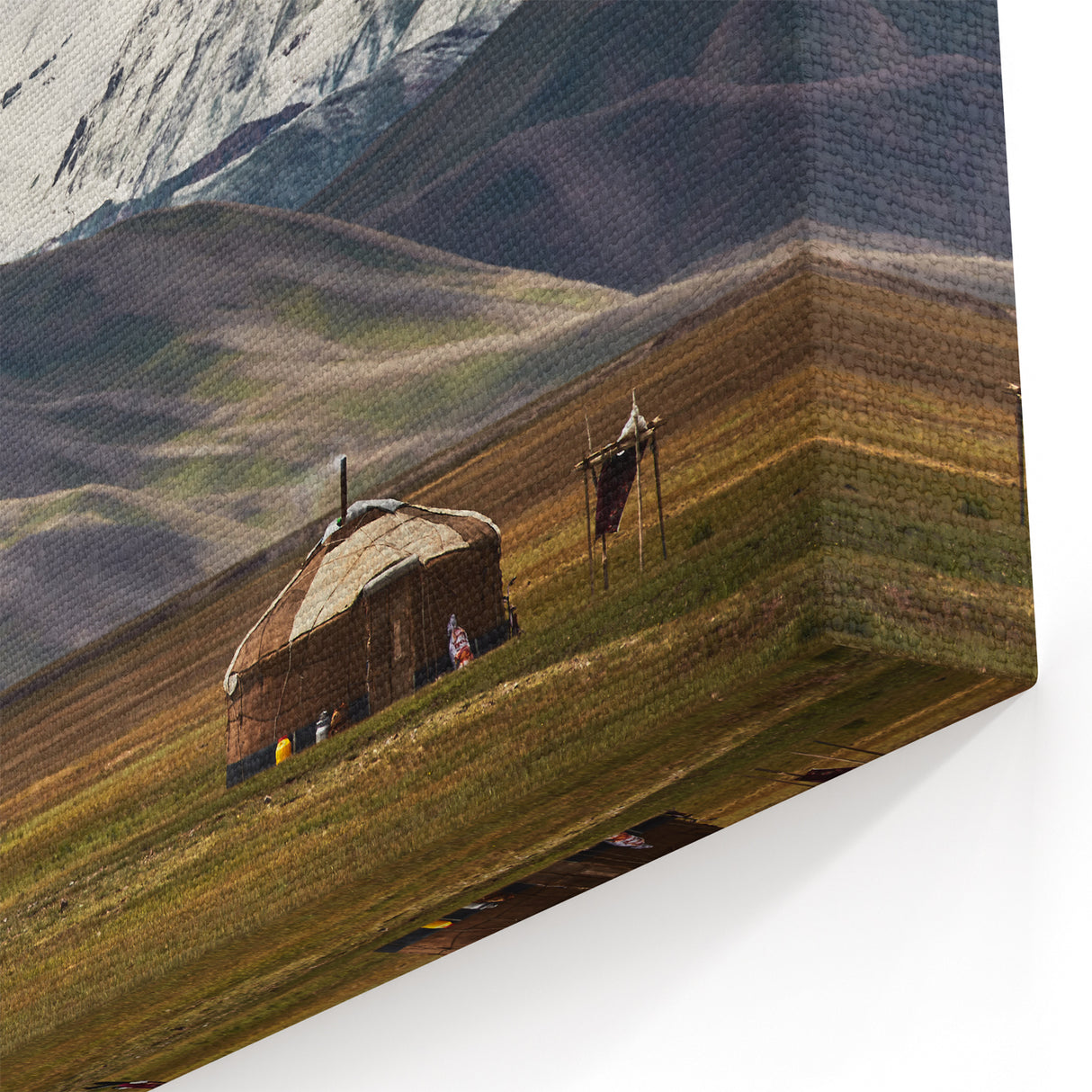 Traditional Mongolian Art – Yurt in Snow-Capped Mountain Landscape