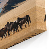 Mongolian Landscape Art – Wild Horses Running by Mountain Lakes