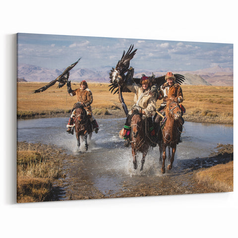Mongolian Culture Art – Eagle Hunters on Horseback in Mongolia