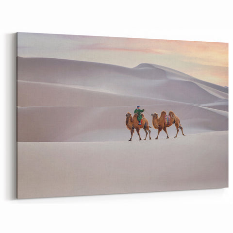 Gobi Desert Art Prints – Camel Caravan Crossing the Mongolian Dunes