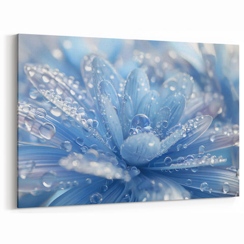 Nature Close-Up Water Art – Dewy Blue Flower Photography Wall Decor