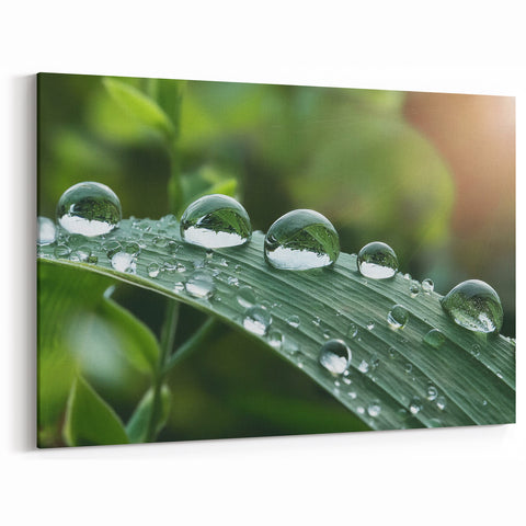 Nature Close-Up Water Art – Dew Drops on Leaf Photography Wall Decor