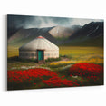 Traditional Mongolian Art - Yurt in Blooming Valley with Majestic Mountains