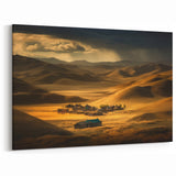 Traditional Mongolian Art - Nomadic Village in Golden Desert Hills