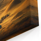 Traditional Mongolian Art - Nomadic Village in Golden Desert Hills