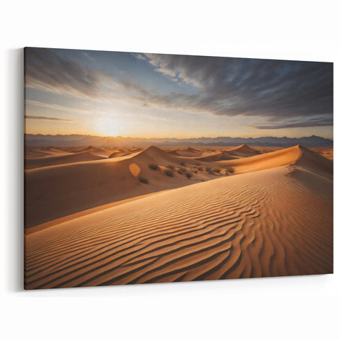 Gobi Desert Art - Golden Sand Dunes at Sunset in Mongolia