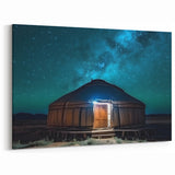 Mongolian Landscape Art - Yurt Under Starry Night Sky in Remote Mongolia