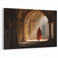 Mongolian Culture Art - Monk Walking Through Ancient Stone Temple
