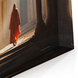 Mongolian Culture Art - Monk Walking Through Ancient Stone Temple