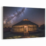 Mongolian Landscape Art - Yurt Under Milky Way Sky in Starry Night