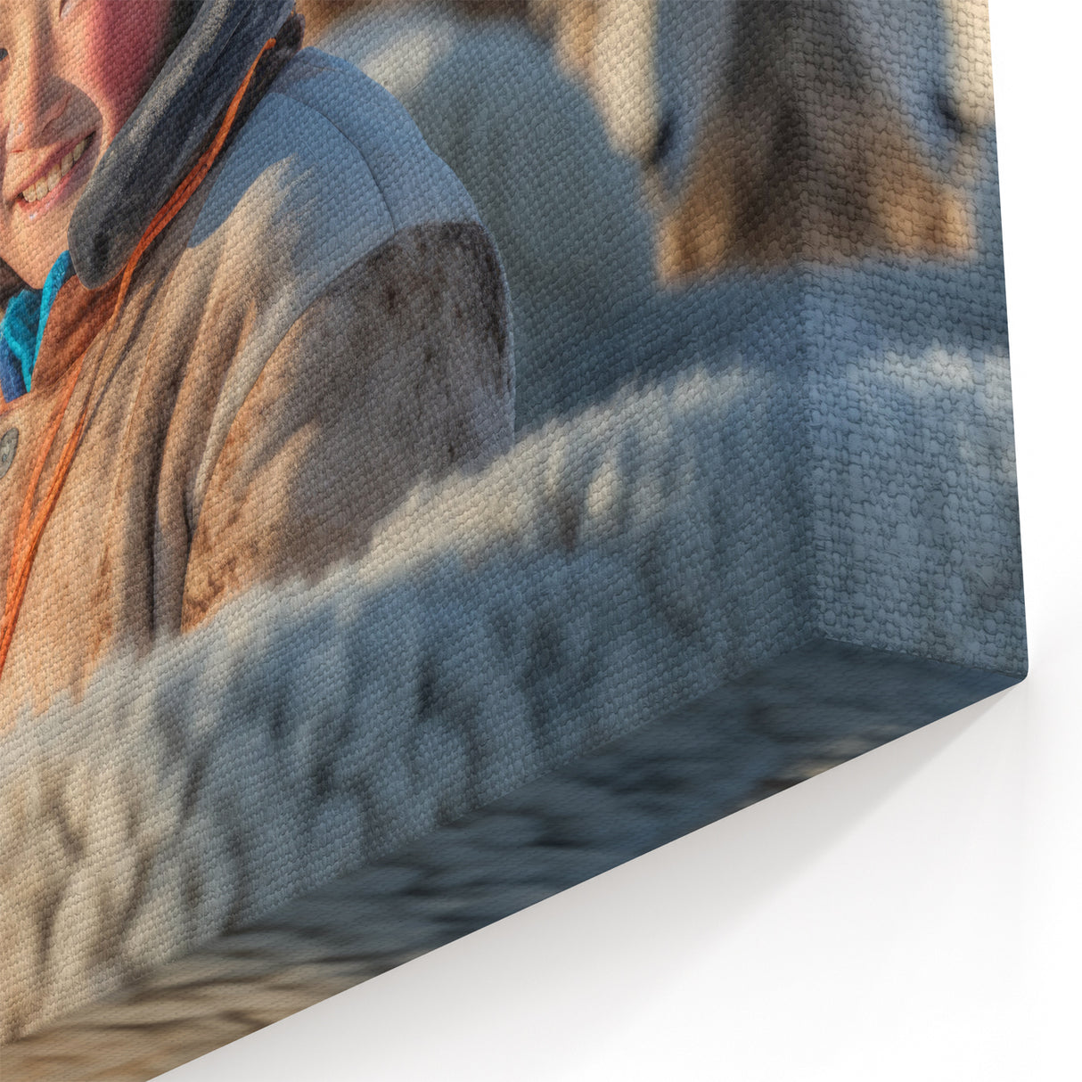 Nomadic Life Art - Smiling Child with Sheep in Mongolian Winter Landscape