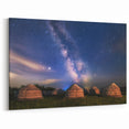 Mongolian Landscape Art - Starry Night Over Yurts and Milky Way Sky