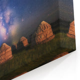 Mongolian Landscape Art - Starry Night Over Yurts and Milky Way Sky