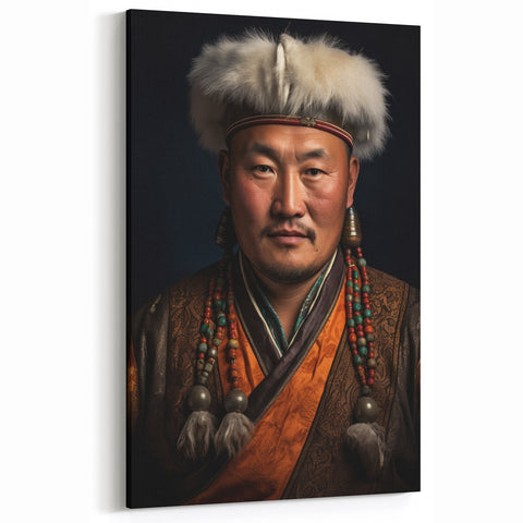 Traditional Mongolian Art - Portrait of a Man in Cultural Attire