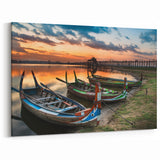 Sunset Serenity Myanmar Wall Art - Traditional Boats at U Bein Bridge