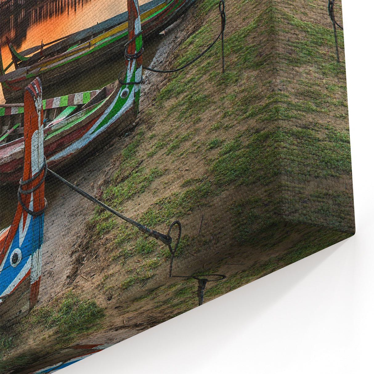 Sunset Serenity Myanmar Wall Art - Traditional Boats at U Bein Bridge