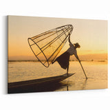 Traditional Fisherman at Sunset Myanmar Wall Art - Inle Lake Culture