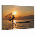 Sunset Silhouette of Fisherman Myanmar Wall Art - Inle Lake Heritage