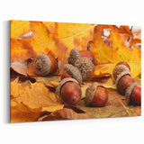 Acorns and Autumn Leaves Wall Art | Nature Canvas Prints for Fall Decor