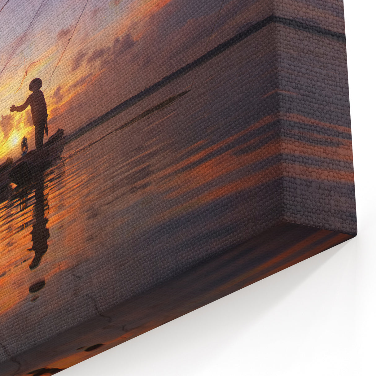 Sunset Fishermen Casting Nets Myanmar Wall Art - Vibrant Scenic Beauty