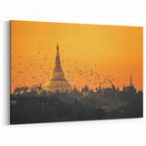 Golden Shwedagon Pagoda Myanmar Wall Art - Sunset Silhouette Scene