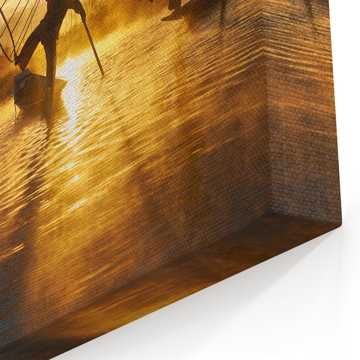 Fishermen in Golden Light Myanmar Wall Art - Inle Lake Morning Scene