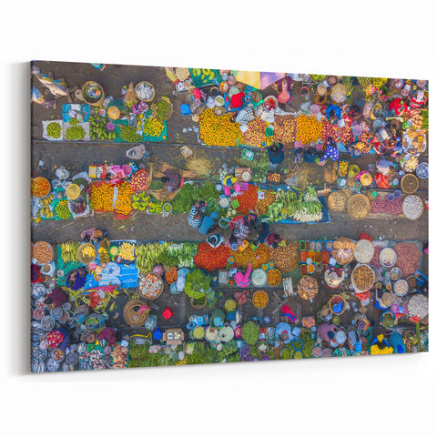 Vibrant Myanmar Market Wall Art - Aerial View of Colorful Local Life
