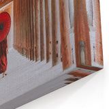 Monk with Red Umbrella Myanmar Wall Art - Tranquil Temple Corridor Scene