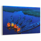 Fishermen Lanterns at Night Myanmar Wall Art - Tranquil Inle Lake Scene