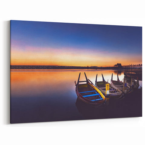 Tranquil Myanmar Boat Scene Wall Art - Southeast Asia Scenery Prints