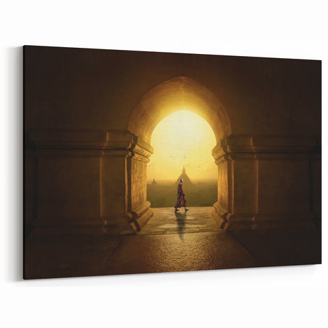 Serene Monk at Sunset Wall Art - Myanmar Culture & Landscape Prints