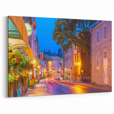 Charming Quebec Street Wall Art – Colorful Evening Cityscape Print